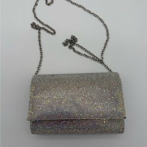 Jessica McClintock Elegant Silver Rhinestone Clutch